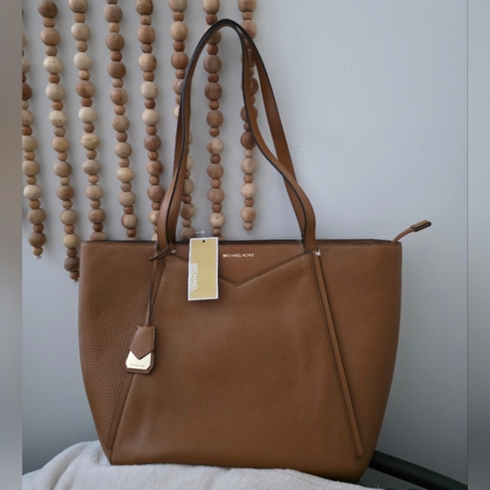 Michael Kors Whitney Large Leather Tote Acorn Brown NWT Gold Tone
